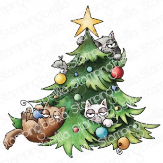 ODDBALL CHRISTMAS CATS IN THE TREE RUBBER STAMP